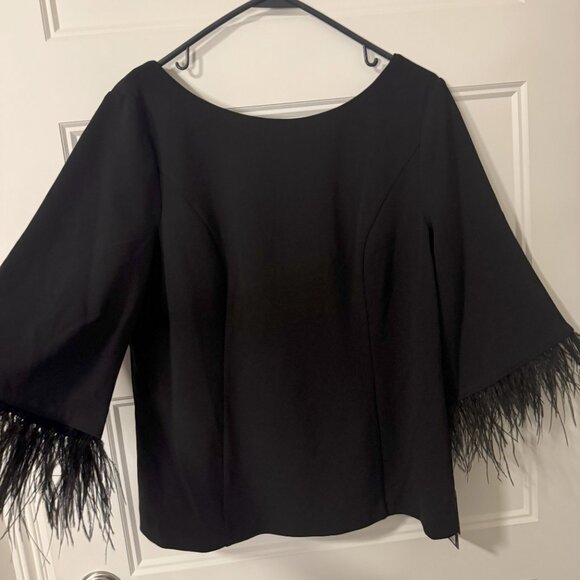 Adrianna Papell Feather-Cuff 3/4-Sleeve Crepe Top - Picture 4 of 4
